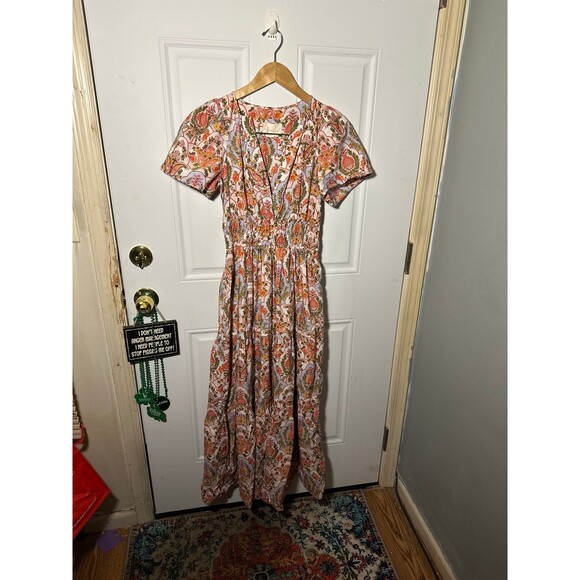 ANTHROPOLOGIE CORAL & BLUE Floral Boho Tiered Women's Somerset Maxi Dress - Picture 1 of 7